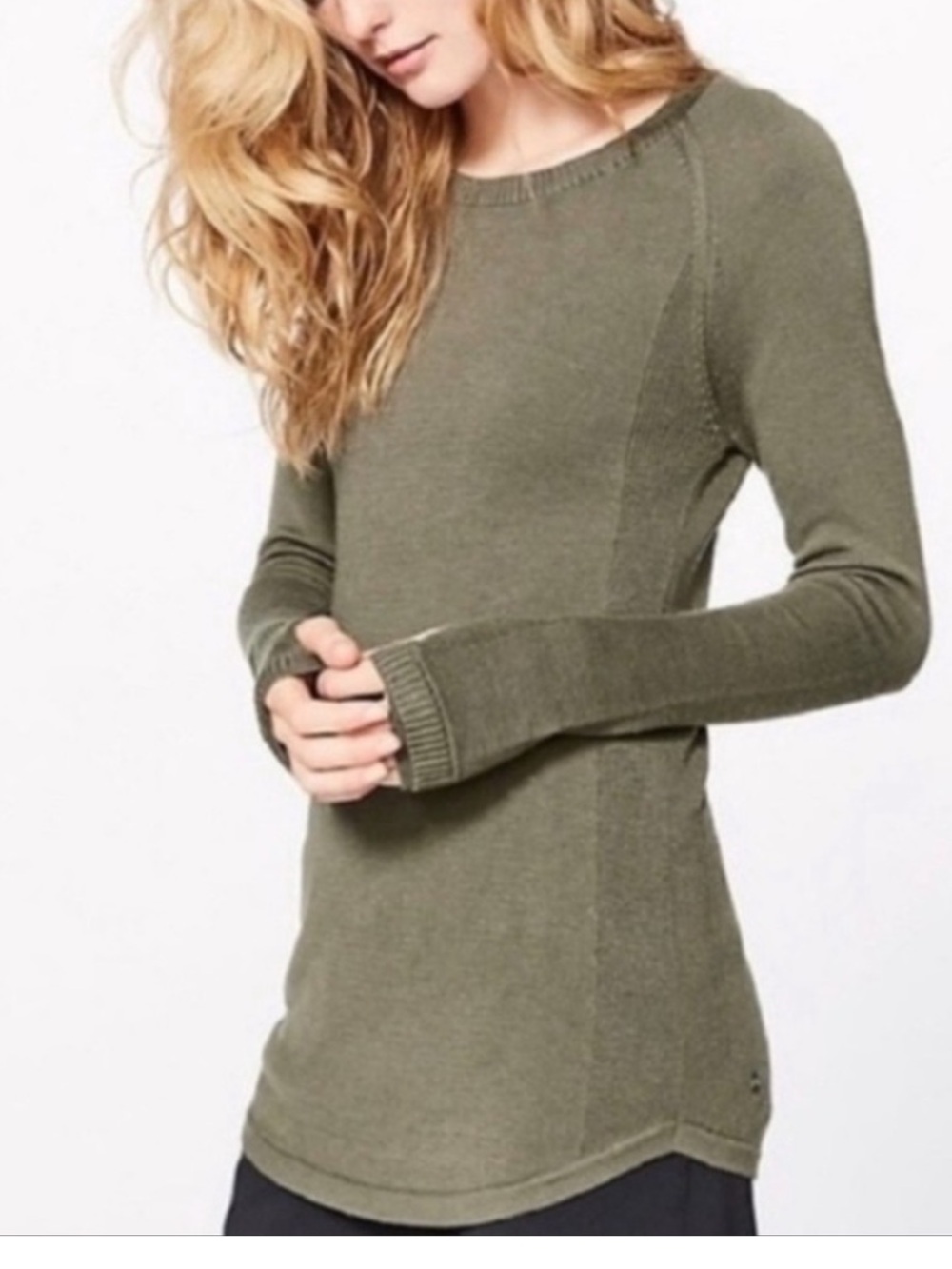 Lululemon Sunshine Coast "Be Bold" Long Sleeve Cashmere Sweater in Fatigue Green